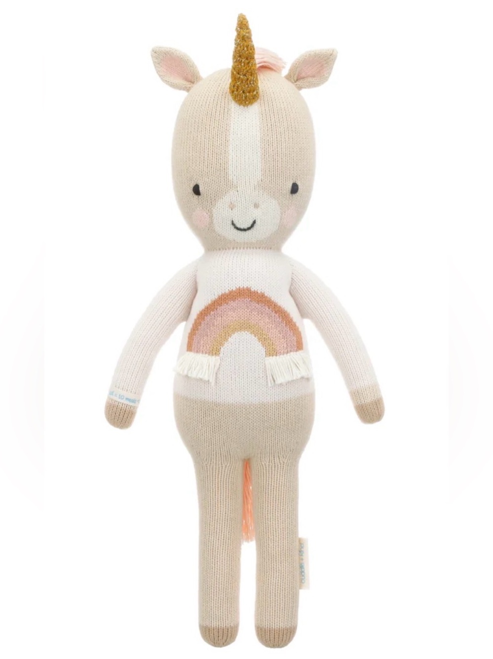 Cuddle + Kind Zara the Knit Unicorn Plush with Rainbow Accent Gold Horn 13" GUC